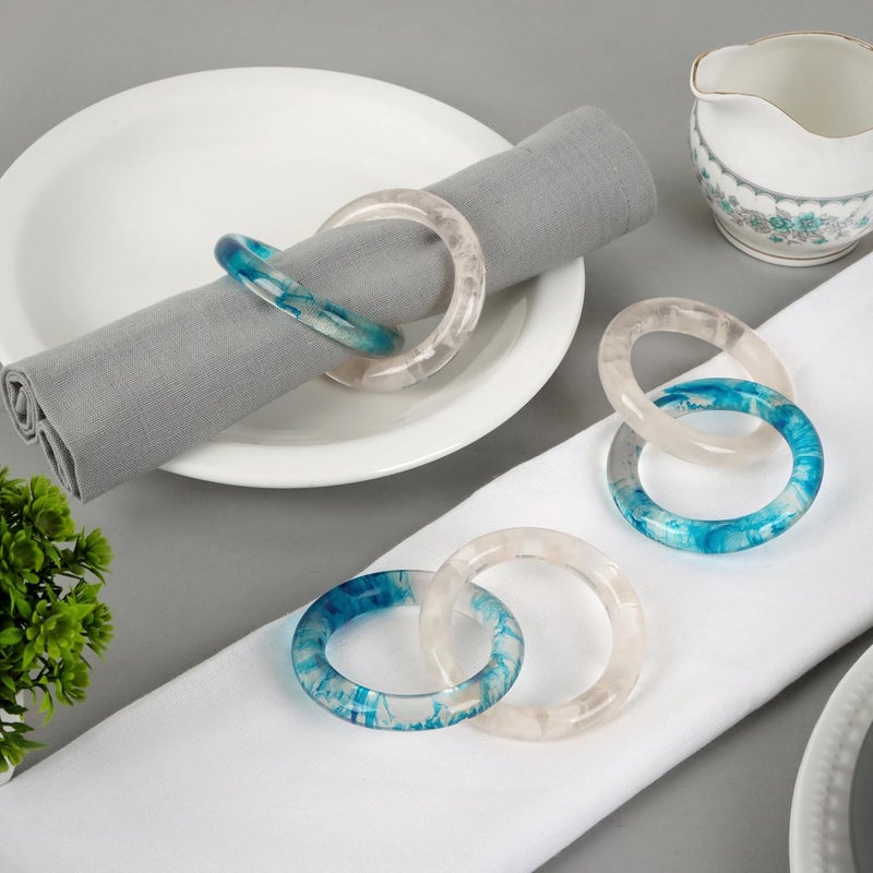 CLEENTABLE Set of 8 Epoxy Resin Napkin Ring - Interlocked Handmade Farmhouse Table Decor for Dining, Weddings, Holidays - Durable Elegant Napkin Holders for Special Occasion Blue Opaque - - Image 2