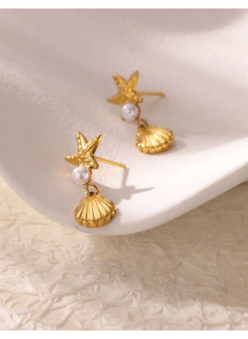 Dangle Charms Elegant & High Quality Stainless Steel Gold Plated Earrings For Women - Image 3