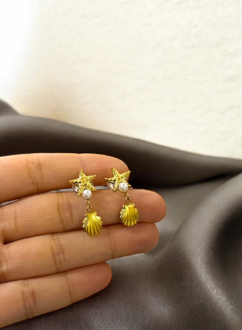 Dangle Charms Elegant & High Quality Stainless Steel Gold Plated Earrings For Women - Image 1