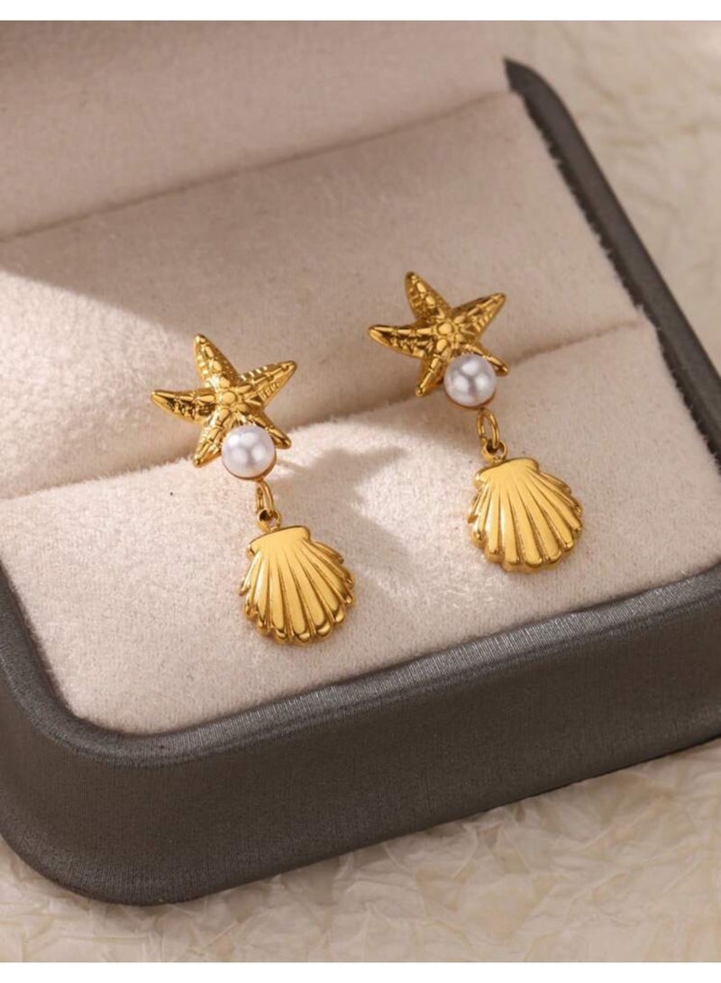 Dangle Charms Elegant & High Quality Stainless Steel Gold Plated Earrings For Women - Image 2