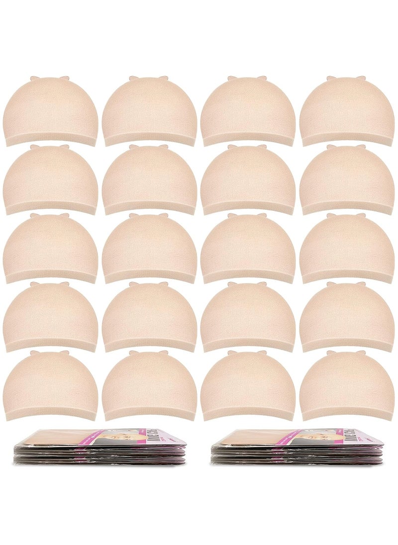 MORGLES MORGLES 20 Pcs Wig Cap Beige Stretchy Nylon Wig Caps for Women 