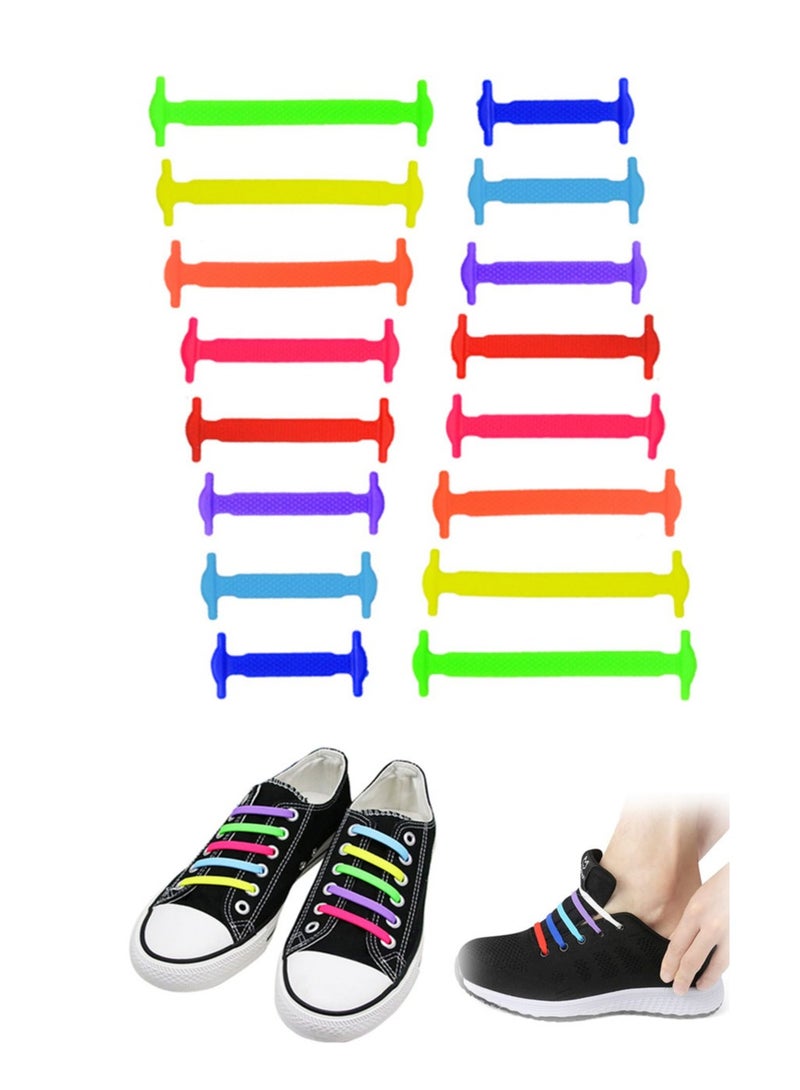 Zikra 16 Pcs Lazy Tying-Free Elastic Shoelaces ElasticWaterproof No Tie Shoe Laces for Sneakers Laces Special No Tie Rubber for Kids and Adults Sneakers Running Shoes Boots Board Shoes and Casual Shoes - Image 1