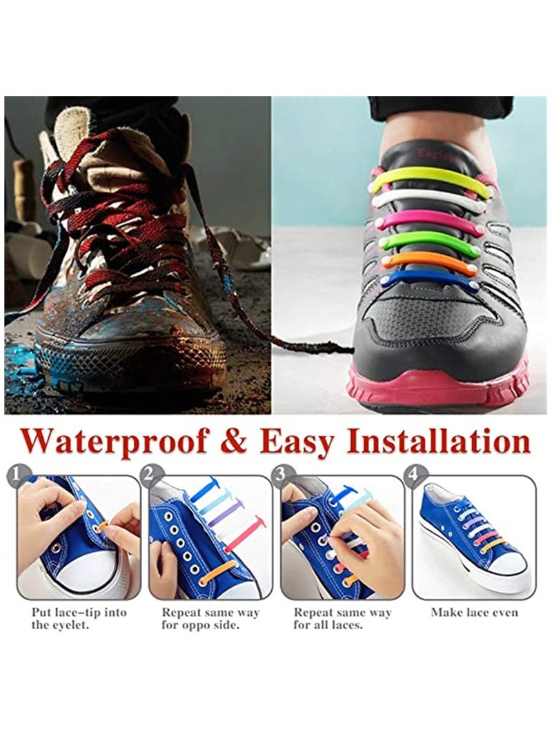 Zikra 16 Pcs Lazy Tying-Free Elastic Shoelaces ElasticWaterproof No Tie Shoe Laces for Sneakers Laces Special No Tie Rubber for Kids and Adults Sneakers Running Shoes Boots Board Shoes and Casual Shoes - Image 2