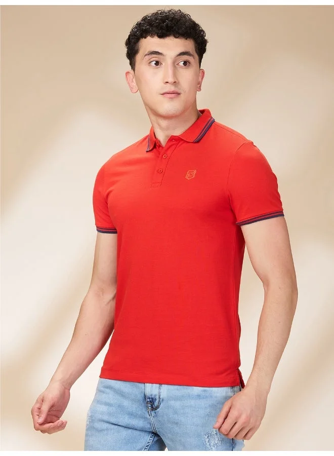 بيينغ هيومان Mens Red Polo Collar Short Sleeve Polo T-Shirt