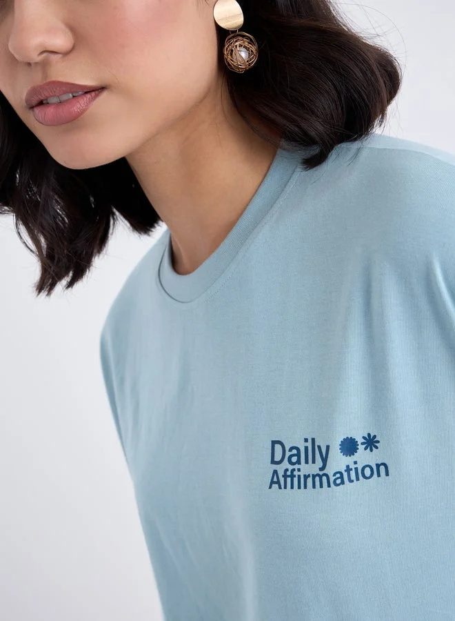 Styli Blue Styli Blue Oversized Slogan Print T-Shirt for Women | Best Price UAE