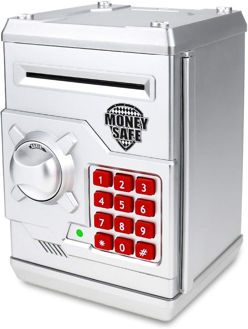 Yoego Kids Money Bank, Electronic Piggy Banks, Great Gift Toy for Kids Children, Auto Scroll Paper Money Saving Box Password Coin Bank,Perfect Toy Gifts for Boys Girls (Silver) - Image 1