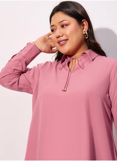 SASSAFRAS Plus Solid Tie-Up Neck Top with Long Sleeve by Styli  - Image 4