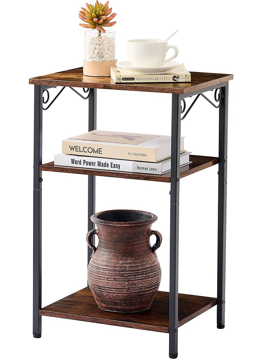 INDIAN DECOR INDIAN DECOR 49123 Classic 3 Tier Tall End Table Slim Night Table Narrow Side Table with Storage Nightstand for Small Spaces Metal Frame for Living Room Bedroom Sofa Couch Hall 