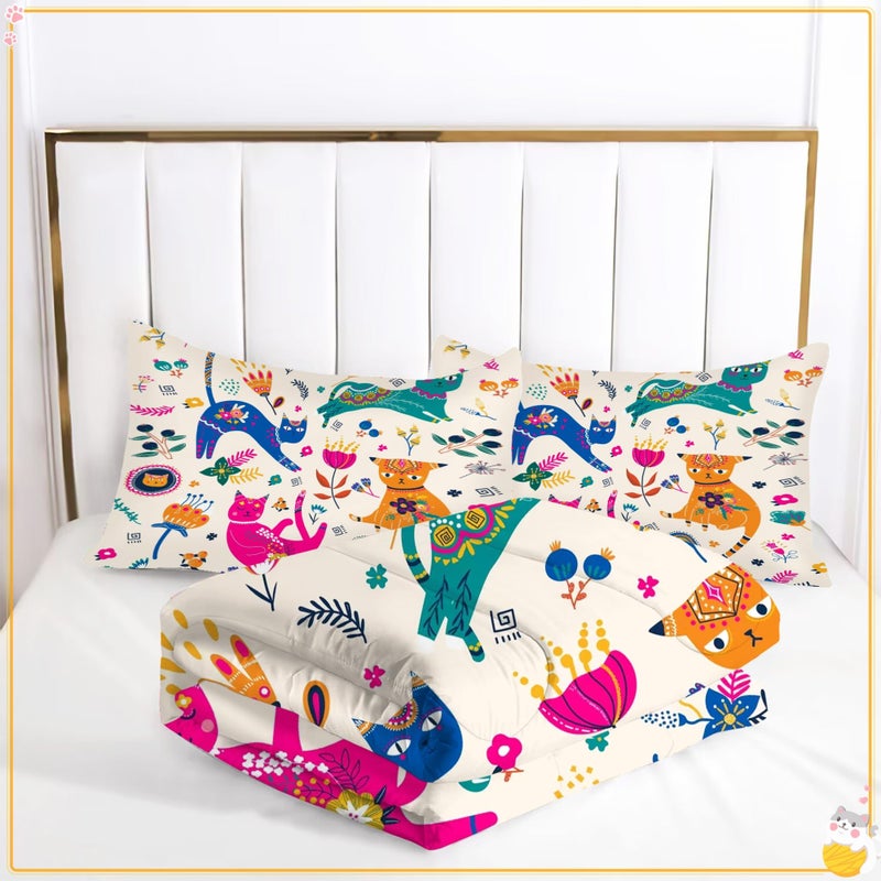 EDGZKO Cat Comforter Set Twin: Cute Floral Cats Twin Bedding Sets for Girls Kids Teens Toddler Cartoon Flowers Kawaii Animals Print Quilt Duvet Bed Set with 1 Comforter & 1 Pillowcase - Image 4