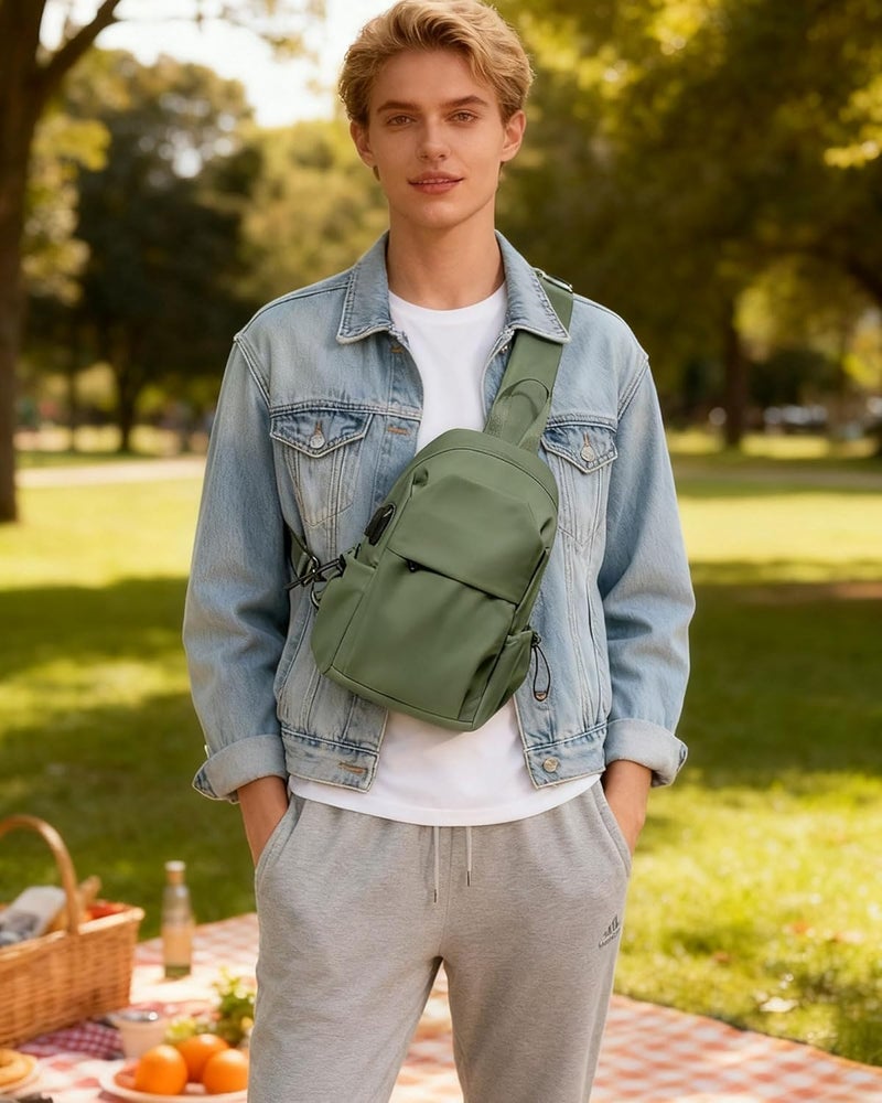 SEAFEW Green Sling Crossbody Backpack Shoulder Bag for Men Women - Small One Strap Sling Bag Fanny Pack Daypack, Waterproof Nylon Chest Bag for Motorcycle Hiking Travel Gym Sport - Image 2