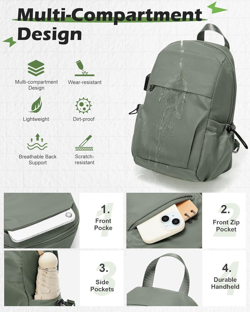 SEAFEW Green Sling Crossbody Backpack Shoulder Bag for Men Women - Small One Strap Sling Bag Fanny Pack Daypack, Waterproof Nylon Chest Bag for Motorcycle Hiking Travel Gym Sport - Image 5