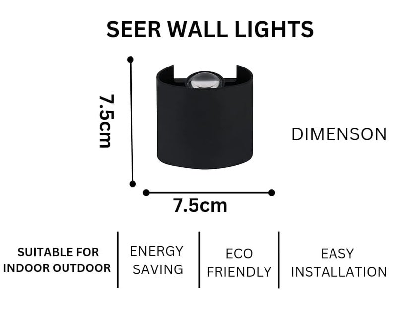 SEER 4 Watts Pack of 1 2 Ray Oval UpDown Outdoor Aluminium LED Outdoor Waterproof IP65 Exterior Wall Step Light Fixture Waterproof Lamp Warm White Black Body - Image 4