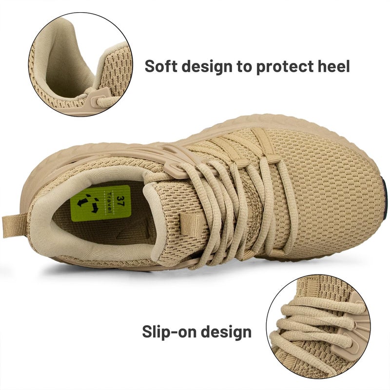 Abboos Women's Athletic Running Shoes Mesh Sneakers Tennis Shoes Sports Lightweight Breathable Outdoor Walking Shoes Size 5.5 Khaki - Image 3