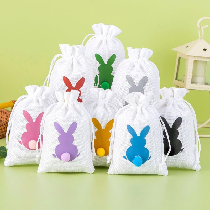 HIPIHOM 24pcs Easter Burlap Bags, Bunny Jute Gift Bags with Drawstring for Candy, Birthday, Wedding Party Favors, Decoration Supplies, 3.9x5.9IN (White) - Image 1