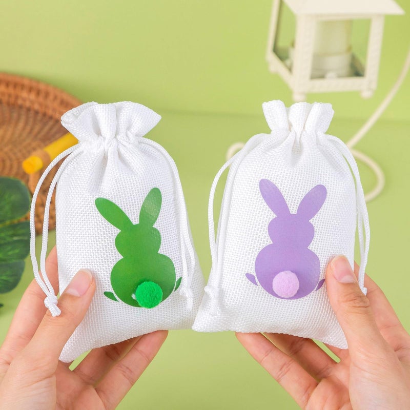 HIPIHOM 24pcs Easter Burlap Bags, Bunny Jute Gift Bags with Drawstring for Candy, Birthday, Wedding Party Favors, Decoration Supplies, 3.9x5.9IN (White) - Image 4