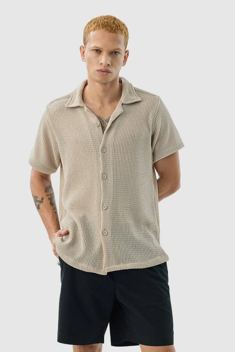 SNITCH Beige Box Fit Crochet Shirt