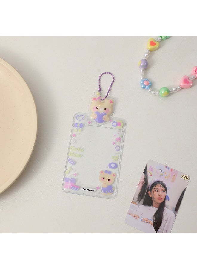 NIBEMINENT 1 - Piece Cute Girl's Big Head Sticker Kpop Photo Card Holder Pendant Key Chain ID Badge Holder ID Card Holder Photo Card Protector for School ID Office ID Access Card for Women Girls - Image 1