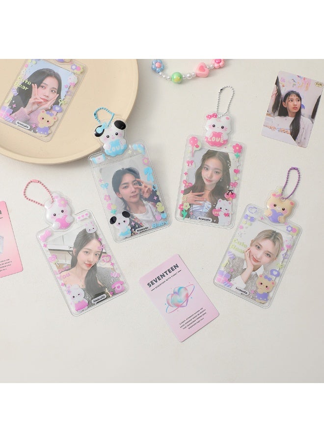 NIBEMINENT 1 - Piece Cute Girl's Big Head Sticker Kpop Photo Card Holder Pendant Key Chain ID Badge Holder ID Card Holder Photo Card Protector for School ID Office ID Access Card for Women Girls - Image 2