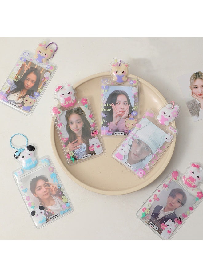 NIBEMINENT 1 - Piece Cute Girl's Big Head Sticker Kpop Photo Card Holder Pendant Key Chain ID Badge Holder ID Card Holder Photo Card Protector for School ID Office ID Access Card for Women Girls - Image 3