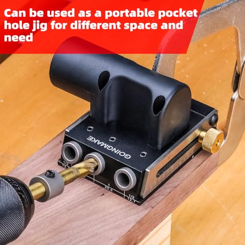 GOINGMAKE All Metal Pocket Hole Jig Kit with Quick Clamp and Dust Collection Easy Use 3 Holes Pocket Hole Screw Jig System 3/8 Inch Accurate Adjustable Drill Guide with Accessories Woodworking Tool - Image 4
