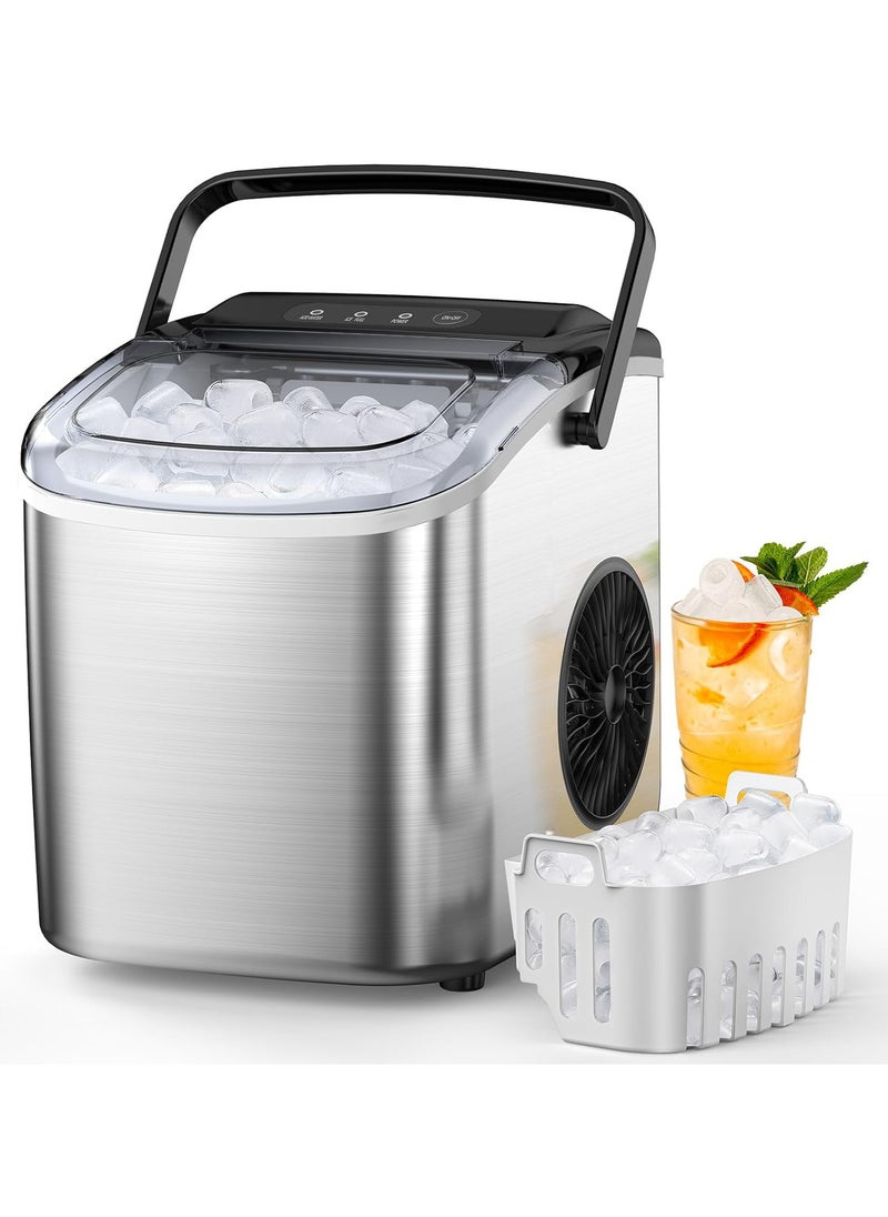 Generic Countertop Ice Maker, Stainless Steel Ice Maker Countertop 26.5Lbs per Day, 9 Cubes Ready in 6-8 Mins, Portable Ice Maker Machine with Auto-Cleaning, for Home/Kitchen/Party/Gift (Sliver)  - Image 1