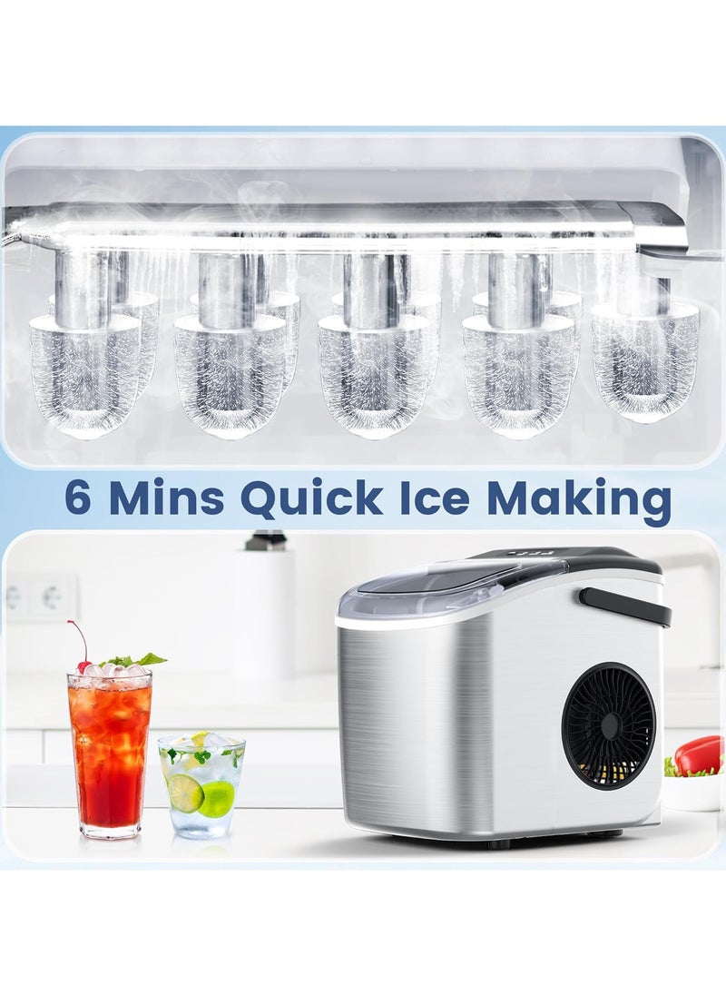 Generic Countertop Ice Maker, Stainless Steel Ice Maker Countertop 26.5Lbs per Day, 9 Cubes Ready in 6-8 Mins, Portable Ice Maker Machine with Auto-Cleaning, for Home/Kitchen/Party/Gift (Sliver)  - Image 3