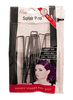 Mia Mia Sqhair Pins, Square Shaped Bobby Pins for Long and/or Thick Hair, Brown, Zippered Storage Pouch, for Updos, Women, Girls, Buns 12 pcs 