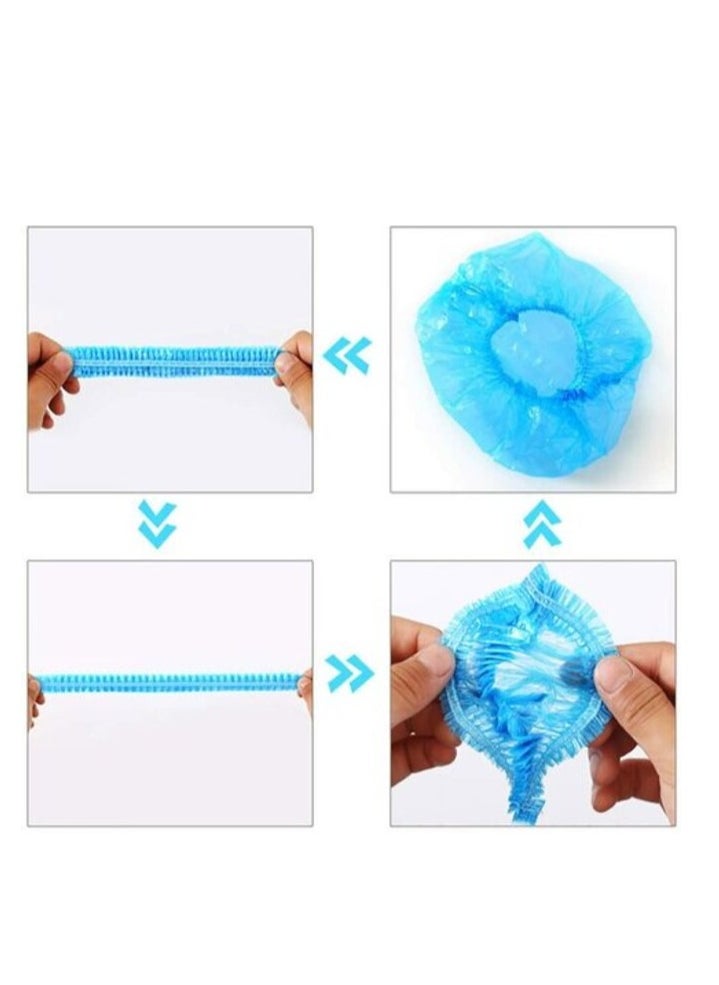 ABC Pack & Supply Abc Pack & Supply 100 Pcs Disposable Waterproof Blue Plastic Elastic Hair Bath Caps, For Women Kids Girls, Hotel And Hair Solon, Travel Spa, Home Use (Blue)  - Image 1