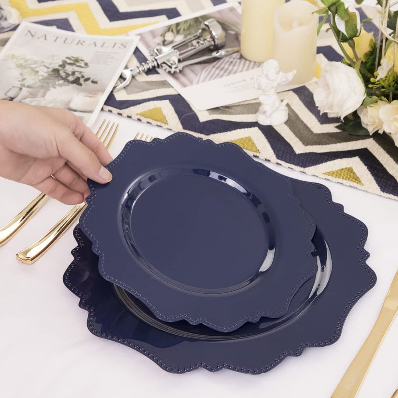 COLOSUS Navy Blue Disposable Plastic Party Plates Set Include 60pcs (30 guest) Dinner plate and Dessert Plate Heavy weight Party Dinnerware Plates - Image 5