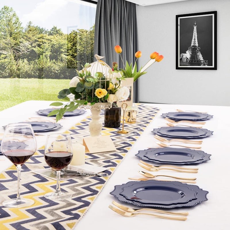 COLOSUS Navy Blue Disposable Plastic Party Plates Set Include 60pcs (30 guest) Dinner plate and Dessert Plate Heavy weight Party Dinnerware Plates - Image 3