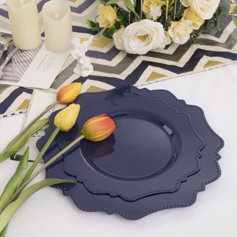 COLOSUS Navy Blue Disposable Plastic Party Plates Set Include 60pcs (30 guest) Dinner plate and Dessert Plate Heavy weight Party Dinnerware Plates - Image 4