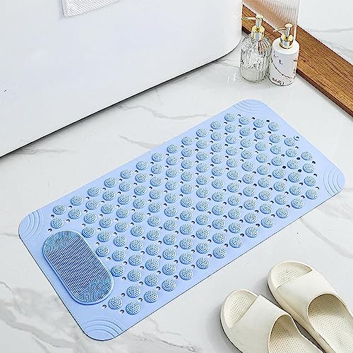 RichAxis Rectangular Anti Skid Bath Mat with Foot Scrubber for Bath Room Shower Mat with Suction Cups & Drain Holes Silicone Floor Mat for Kids & Adults (70 X 35, Blue) - Image 5