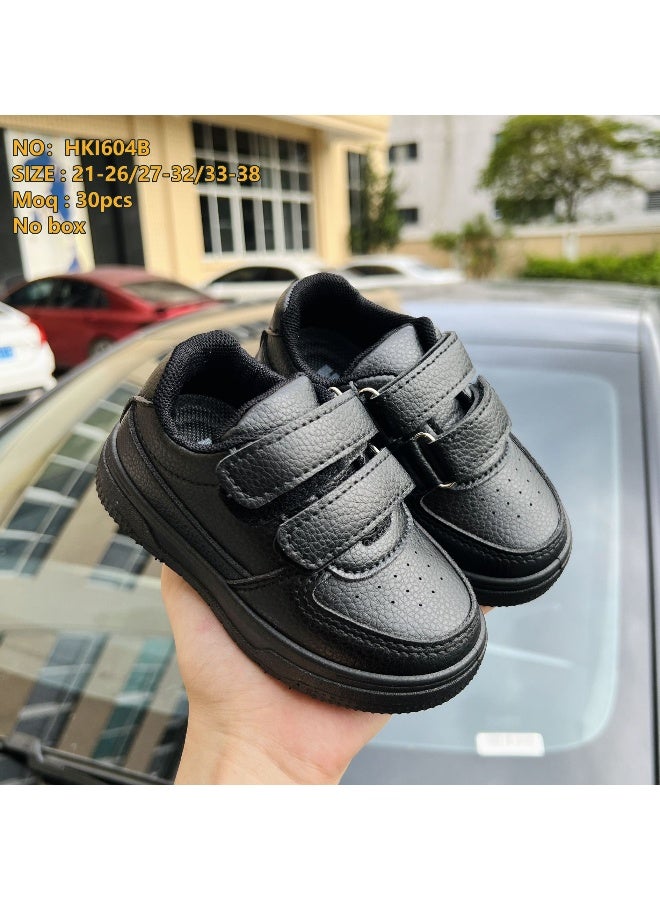 2025 Black Children’s Leather Shoes - New Style Thick Sole Soft and Breathable Student Shoes 