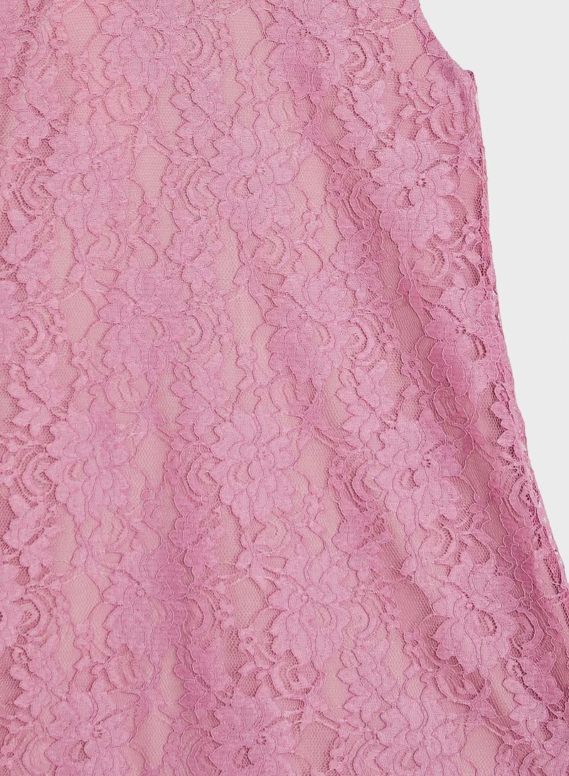 Little Golden Apple Pink Lace Shift Dress