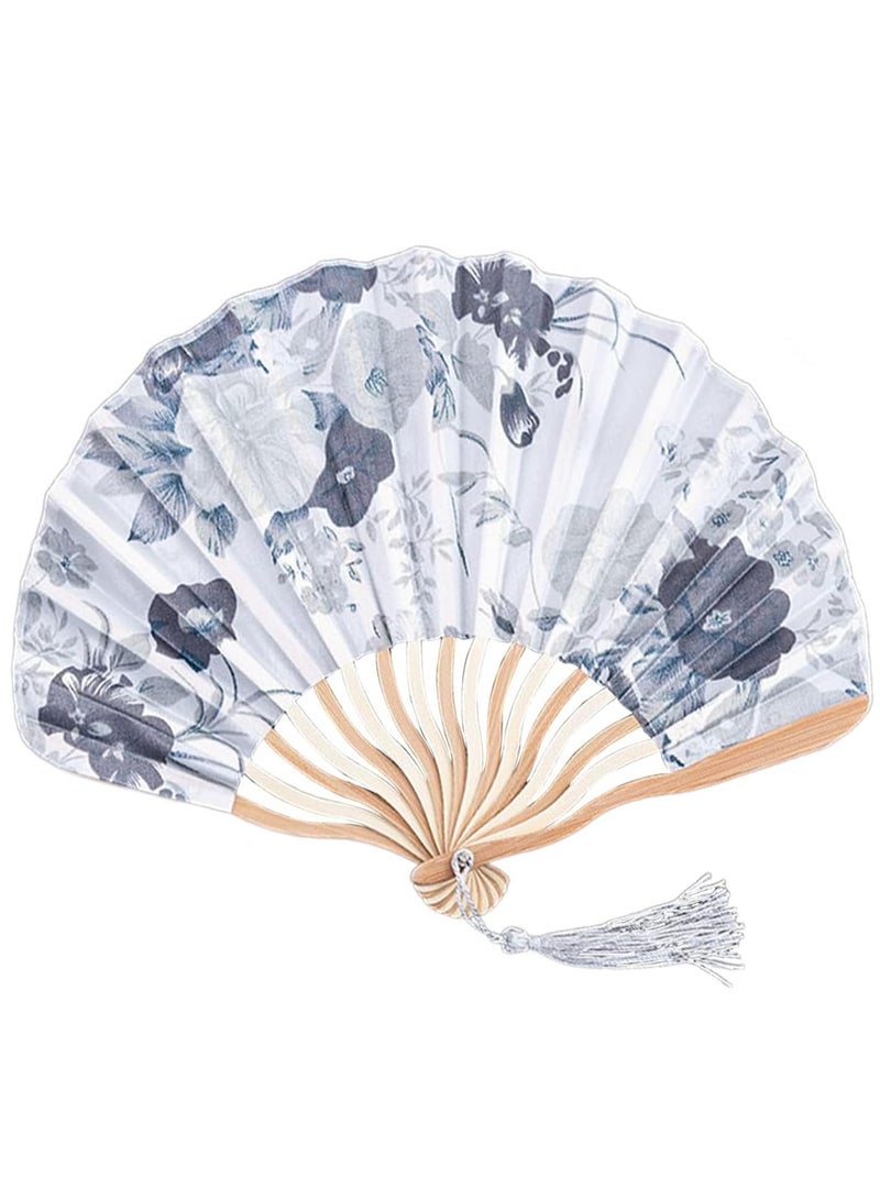Women's Hand Folding Fans with Flower Pattern - Portable and Foldable Chinese Vintage Fans for Dancing and Wedding Party Decorations - Image 1