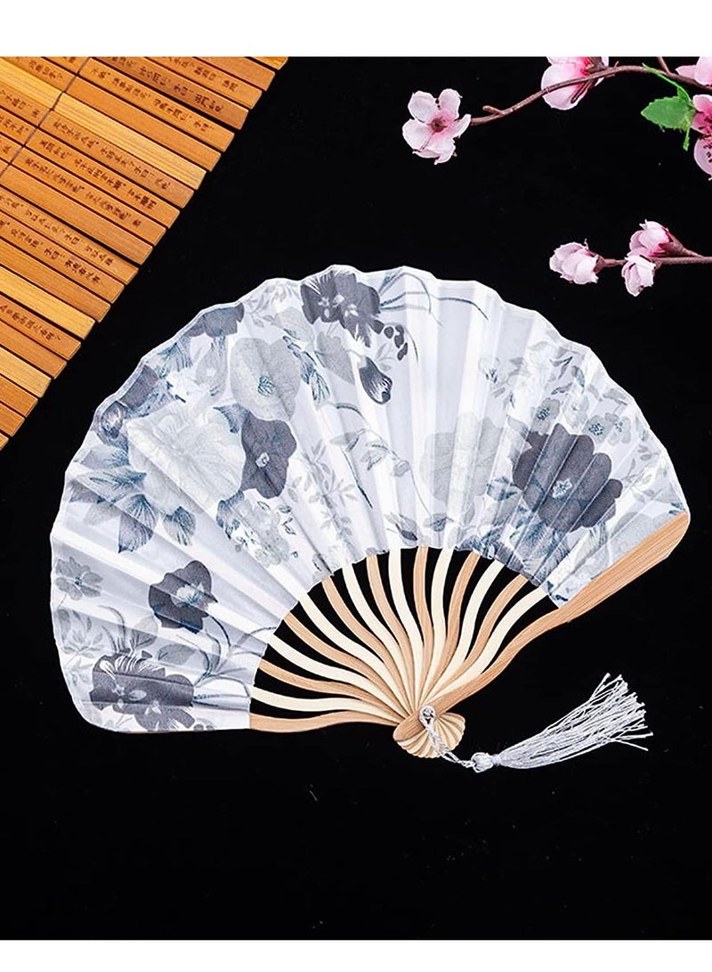 Women's Hand Folding Fans with Flower Pattern - Portable and Foldable Chinese Vintage Fans for Dancing and Wedding Party Decorations - Image 4