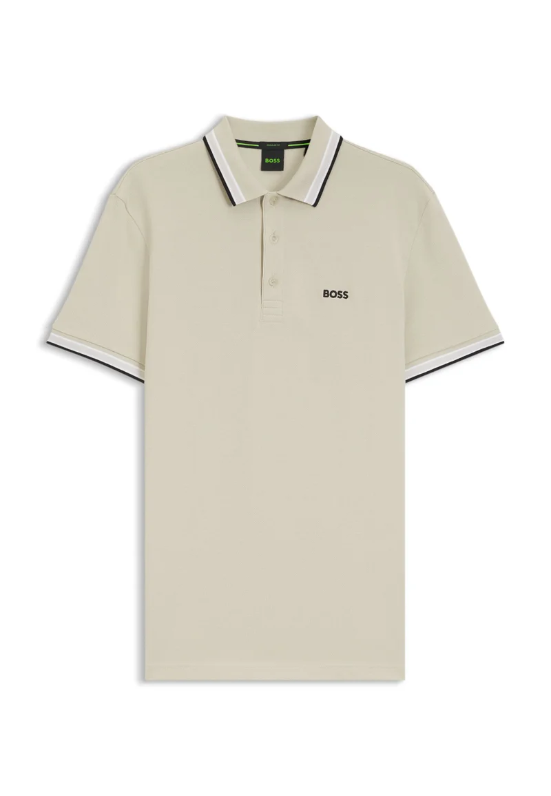BOSS Light Beige Contrast-tipped polo shirt in cotton piqué for Men | Best Price UAE