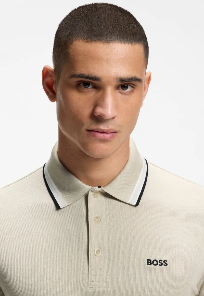 BOSS Light Beige Contrast-tipped polo shirt in cotton piqué for Men | Best Price UAE