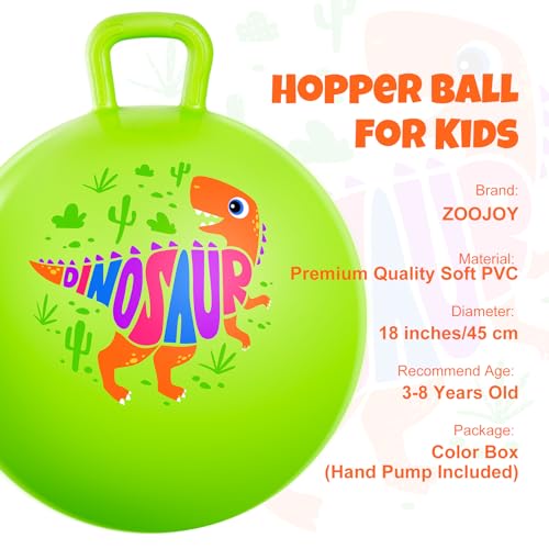 ZOOJOY Hopper Ball for Kids Aged 38 18In Bouncy Balls with Handle Green Dinosaur Hoppity Hop Ball with Pump Indoor Outdoor Easter Basket Stuffers Hopping Toys for Boys Girls 3 4 5 6 Gifts - Image 5