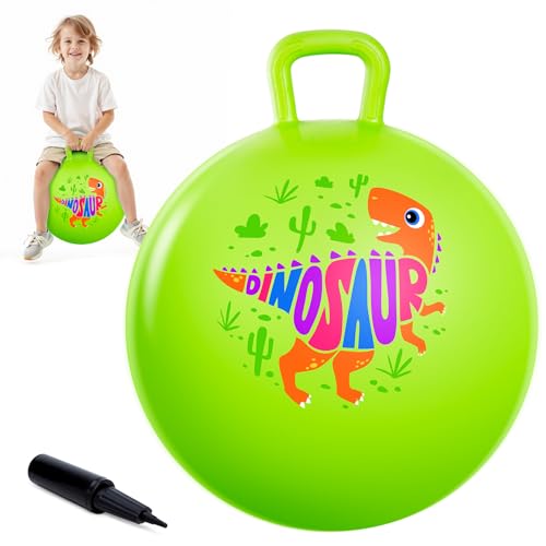 ZOOJOY Hopper Ball for Kids Aged 38 18In Bouncy Balls with Handle Green Dinosaur Hoppity Hop Ball with Pump Indoor Outdoor Easter Basket Stuffers Hopping Toys for Boys Girls 3 4 5 6 Gifts - Image 1
