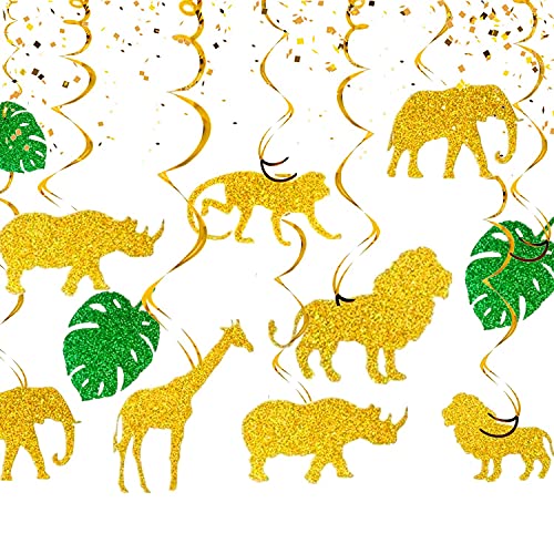 Festiko® 18 PCS Glitter Jungle Animals Party Decorations Safari Animals Swirl Hanging Decoration Jungle Animals Party Supplies Safari Party Favors - Image 1