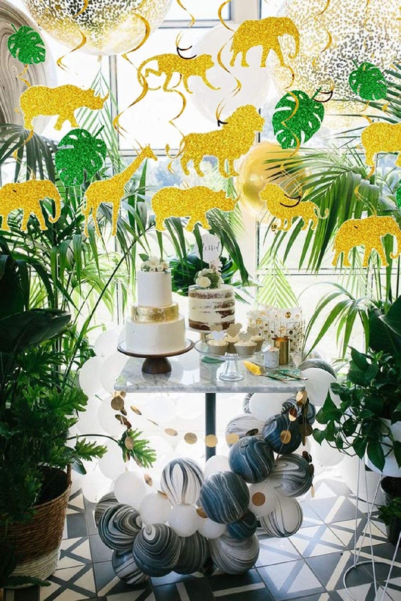 Festiko® 18 PCS Glitter Jungle Animals Party Decorations Safari Animals Swirl Hanging Decoration Jungle Animals Party Supplies Safari Party Favors - Image 5