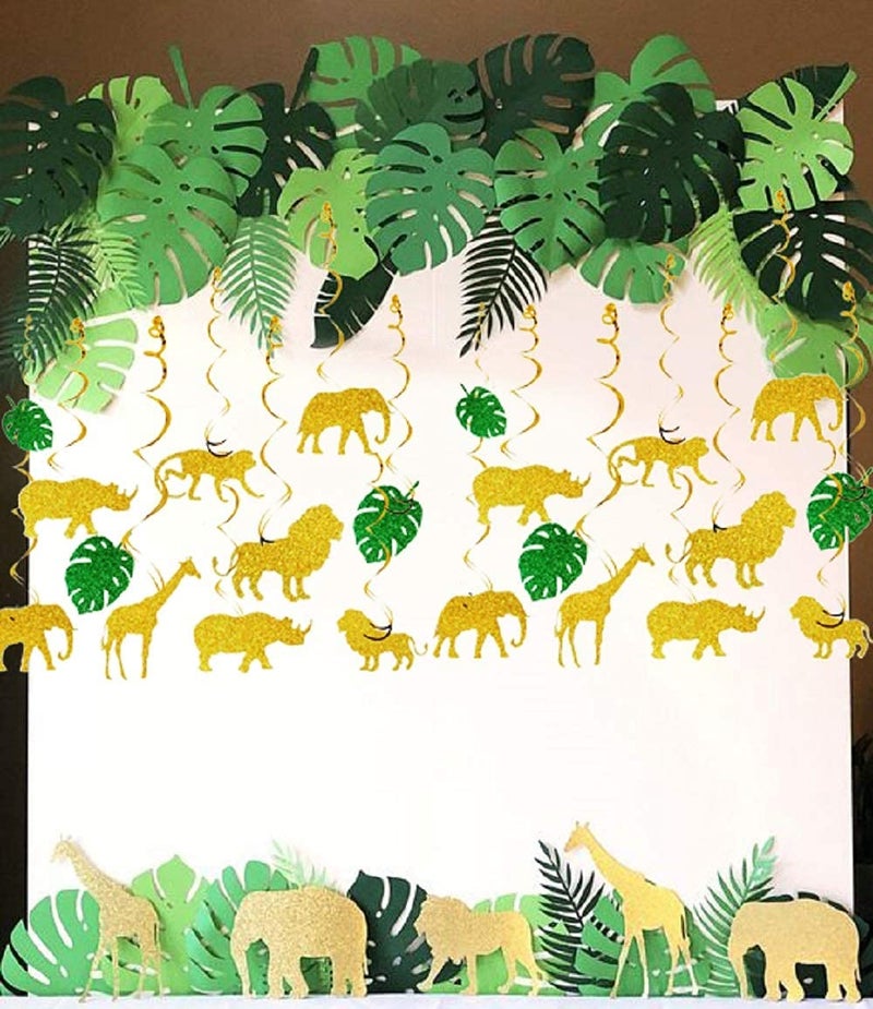 Festiko® 18 PCS Glitter Jungle Animals Party Decorations Safari Animals Swirl Hanging Decoration Jungle Animals Party Supplies Safari Party Favors - Image 4