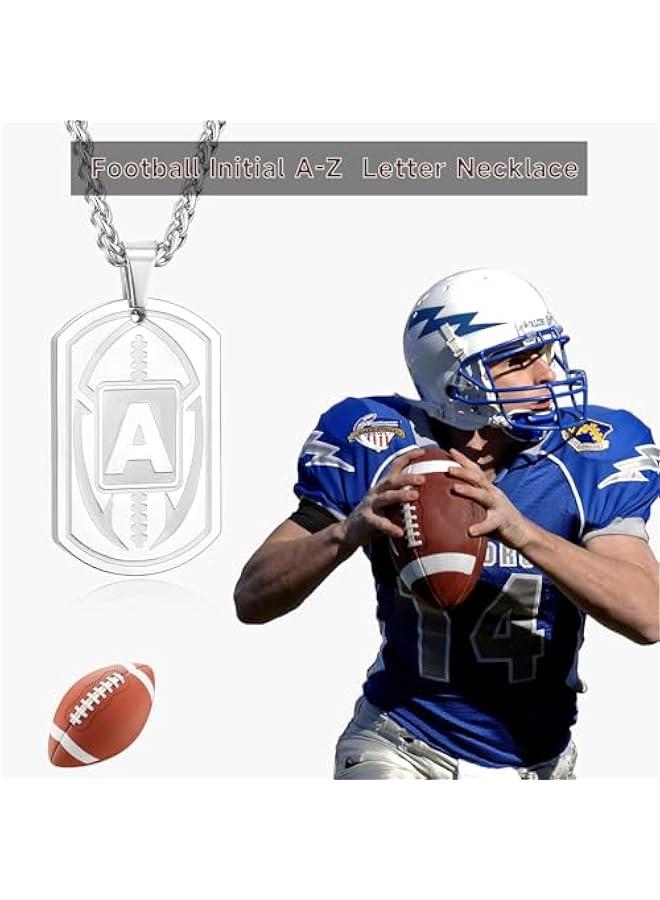 Graduation Gifts-Football Initial Necklace for Men Boys Kids Teen Dog Tag Stainless Steel Sliver/Black/Gold Letter Pendant Sport Football Athletes Jewelry Graduation Gifts for Him Kids Boys Men Teens Boyfriend Husband Dad  - Image 3
