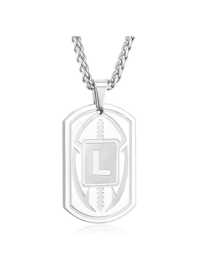Graduation Gifts-Football Initial Necklace for Men Boys Kids Teen Dog Tag Stainless Steel Sliver/Black/Gold Letter Pendant Sport Football Athletes Jewelry Graduation Gifts for Him Kids Boys Men Teens Boyfriend Husband Dad  - Image 1