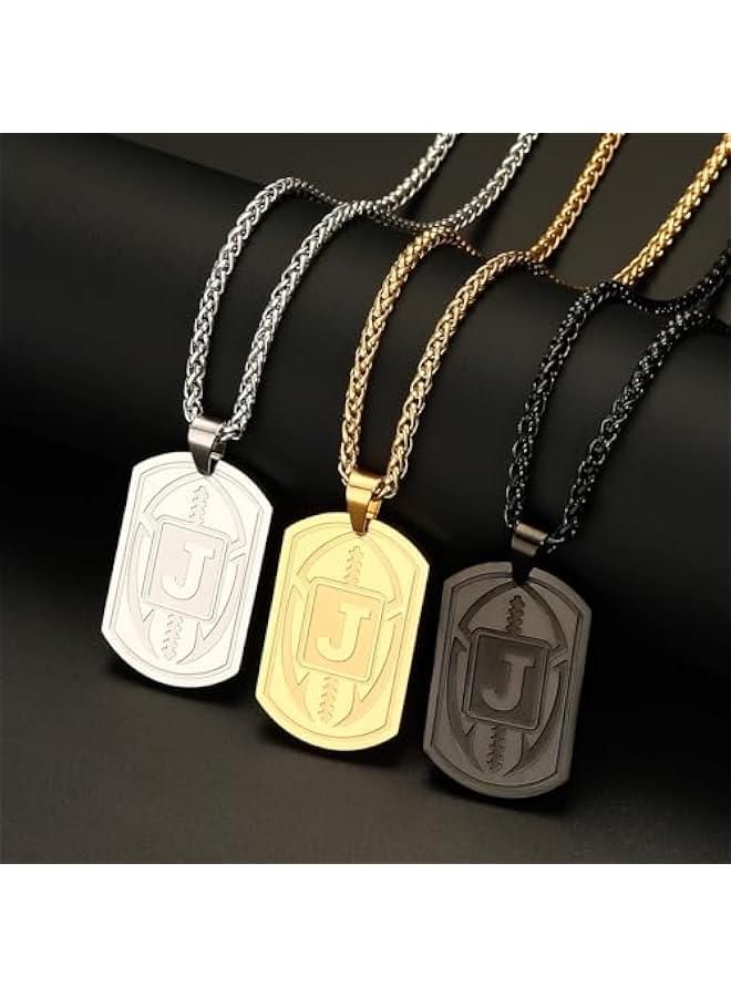Graduation Gifts-Football Initial Necklace for Men Boys Kids Teen Dog Tag Stainless Steel Sliver/Black/Gold Letter Pendant Sport Football Athletes Jewelry Graduation Gifts for Him Kids Boys Men Teens Boyfriend Husband Dad  - Image 5