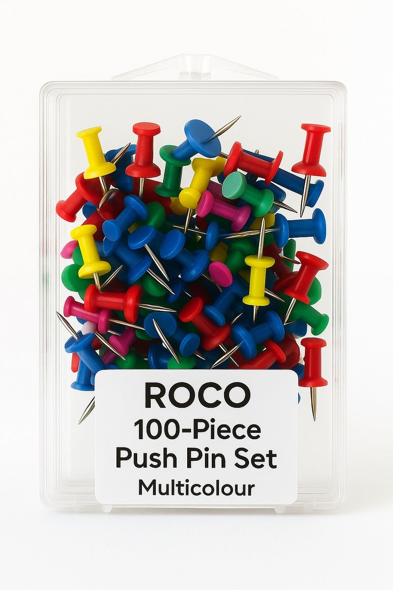 ROCO 100-Piece Push Pin Set – Multicolour, Durable Steel Tips for Notice Boards & Maps - Image 1