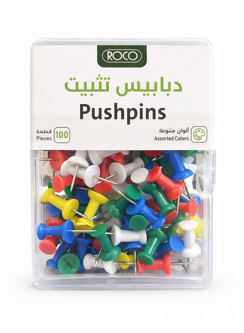 ROCO 100-Piece Push Pin Set – Multicolour, Durable Steel Tips for Notice Boards & Maps - Image 1