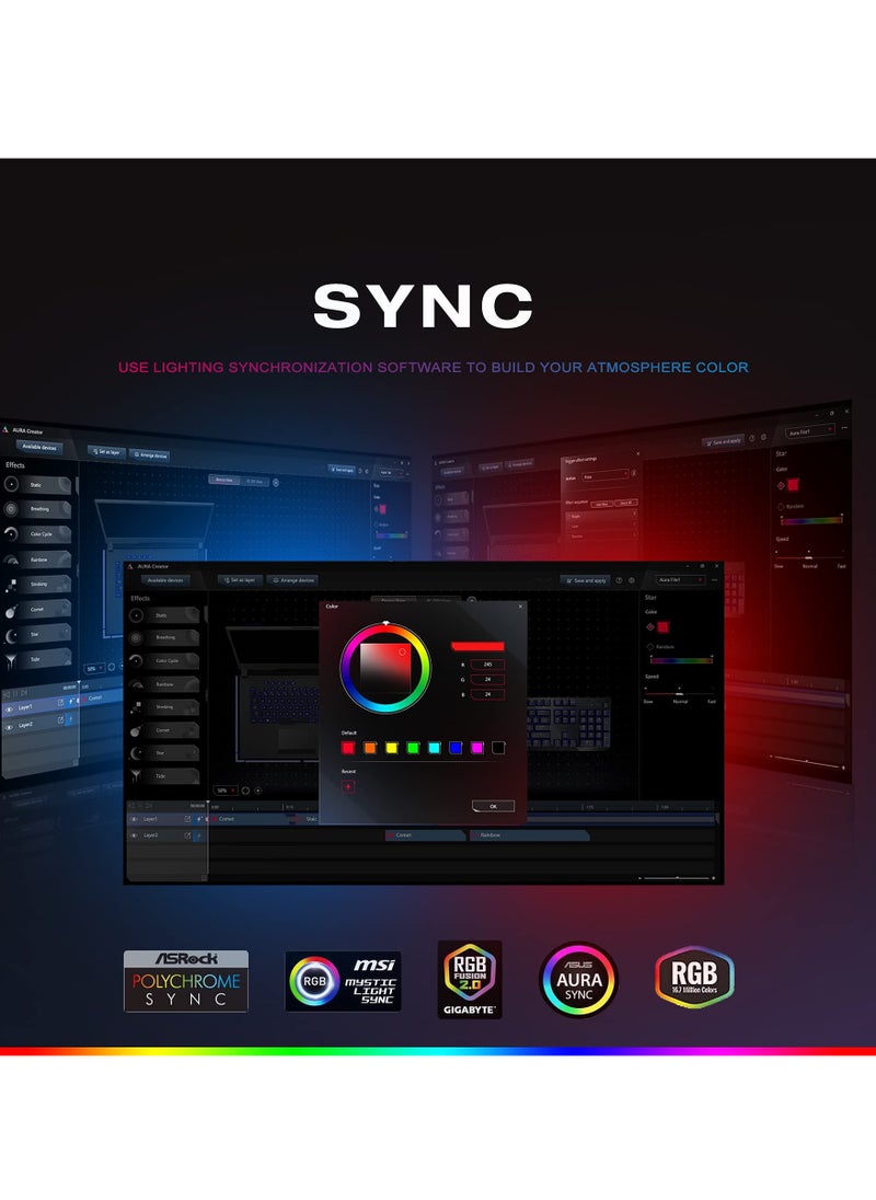 RGB LED Strip for Gaming Cases - 280MM Acrylic ARGB with 5V 3-pin & 4-pin Adapter, Compatible with Aura SYNC, Gigabyte RGB Fusion, MSI Mystic Light