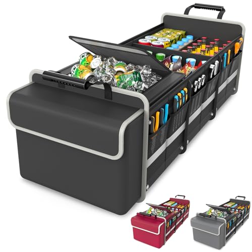 titiyiof Large Trunk Organizer for SUV with Premium Portable Cooler Bag Car Organizers and Storage with Foldable Cover Collapsible Car Trunk Bed Organizer for Truck 2 Retractable Straps 90L20L BlackC - Image 1